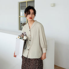 Real Shot Design Sense Niche Chiffon Shirt For Women Spring And Summer New Three-quarter Sleeve Temperament Slimming Shirt