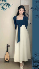 National Style New Chinese Style Spring And Autumn French Retro Elegant Slim Square Collar High Waist Skirt