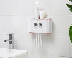 Toothbrush holder set wall mounted family – 4 cup suction organizer front view
