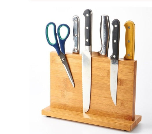 Magnetic knife holder for kitchen – bamboo wood large capacity front view
