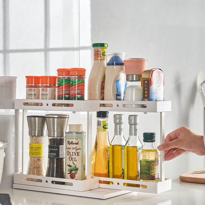 Under sink pull-out spice rack organizer – milk white wipe green colors