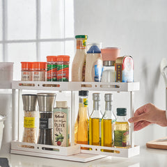 Under sink pull-out spice rack organizer – milk white wipe green colors