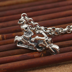 S925 Sterling Silver Fashion Vintage Punk Style Skull Knight Pendant