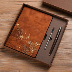Vintage A5 notebook gift box set – Chinese style soft leather cover front view