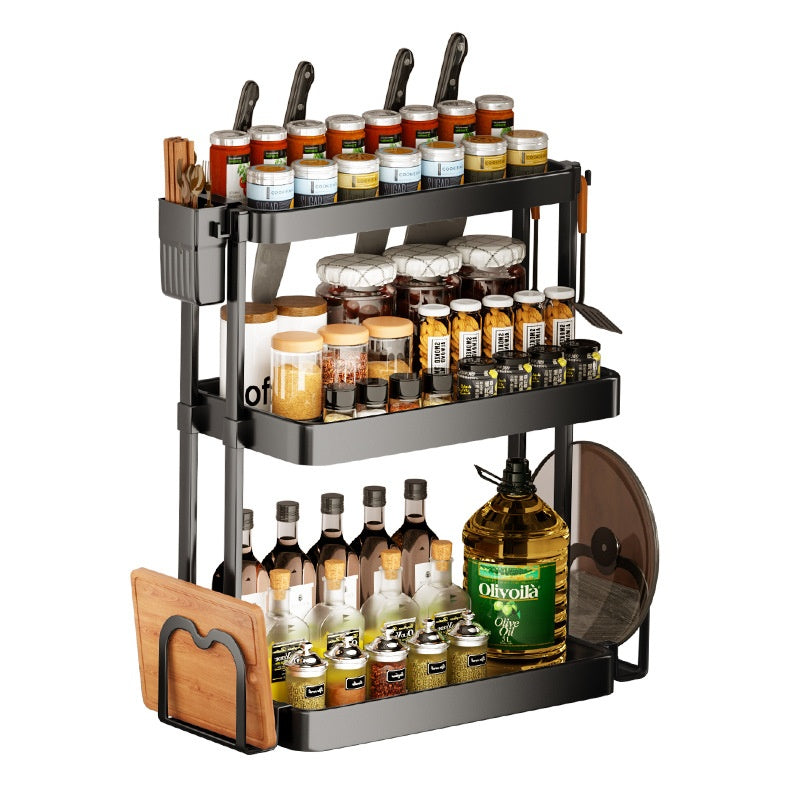 Kitchen seasoning rack multi-layer storage – 3-layer style 1 chopstick barrel
