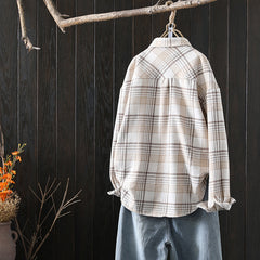 New Literary Retro Brushed Thick Plaid Shirt Women Loose Woolen Coat Jacket