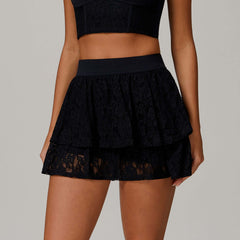 Lace Nude Feel Yoga Skirts Mesh Breathable Exercise Skirt