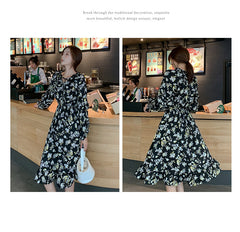 New Korean Style Popular Super Fairy Mid-length Print Retro Skirt