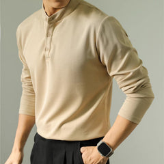 Long Sleeve Polo Shirt Simple Solid Color Fitness Men's Base