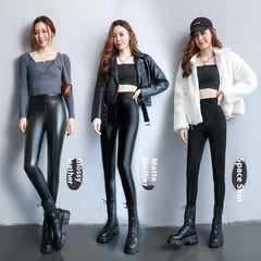 Fleece-lined Thick Leggings Tight Leather Pants