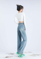 Fashionable Personalized Wide-leg Mopping Jeans For Women