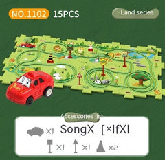 Children Puzzle Electric Railroad Speeder DIY Assembly Electric Car Automatic Rail City Scene Construction Education Toy Gift