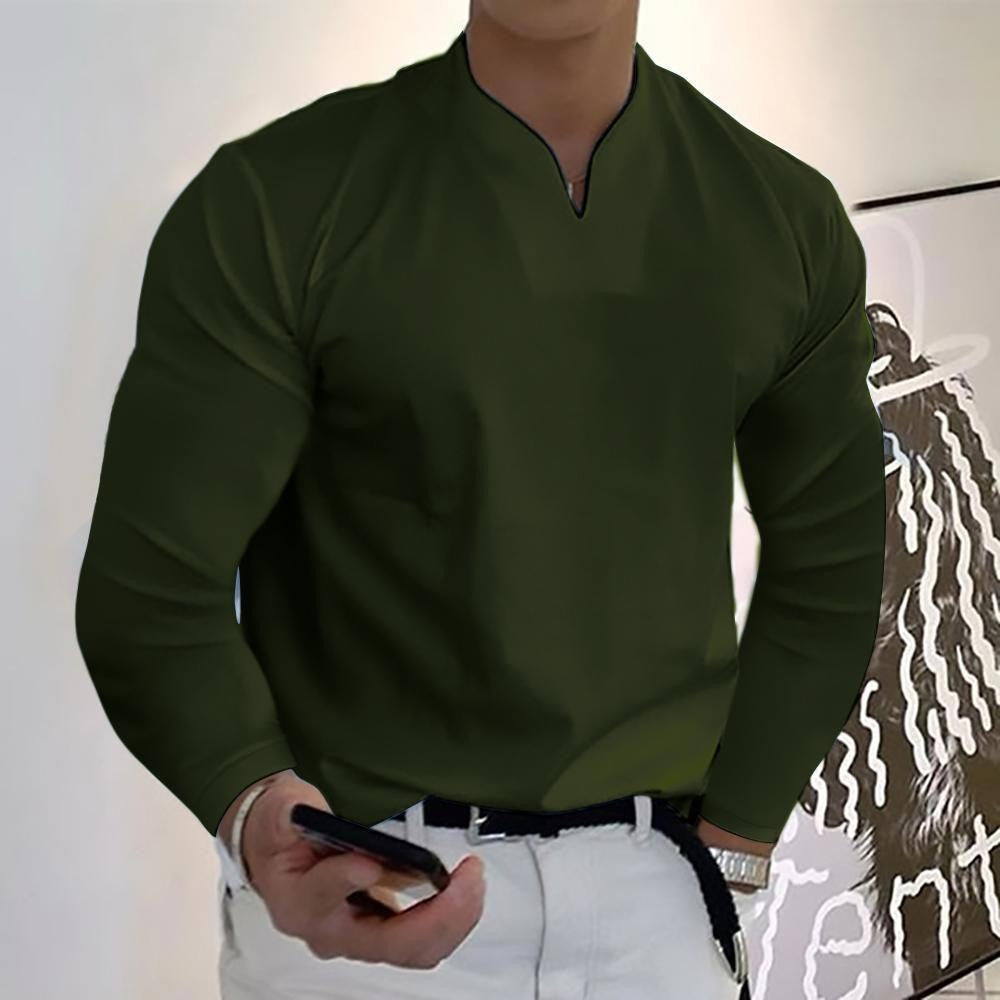 Men's V-neck Breathable Casual Long Sleeve T-shirt