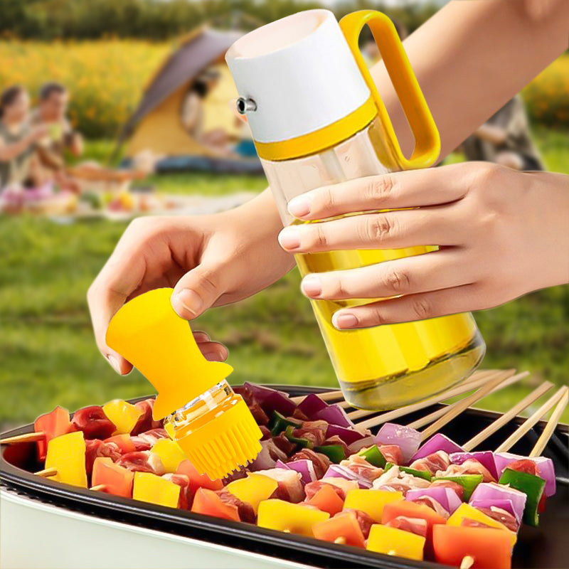 2-in-1 oil dispenser bottle with brush – 550ml scale display capacity