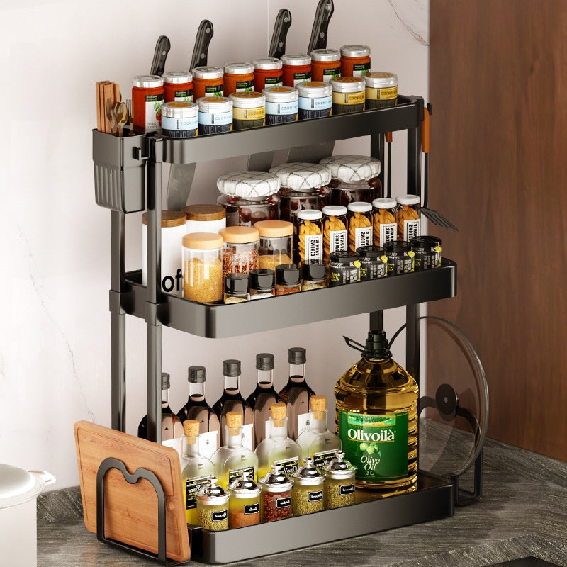 Kitchen seasoning rack multi-layer storage – hook attachment utensil hang