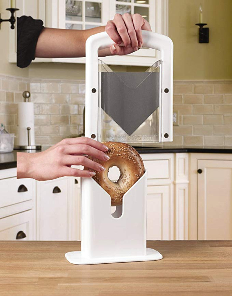 Bagel slicer cutter kitchen tool – precision serrated Xylan blade close-up