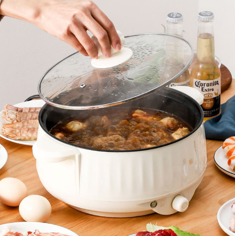 Household electric cooker pot 1.7L – beige with steamer variant detail