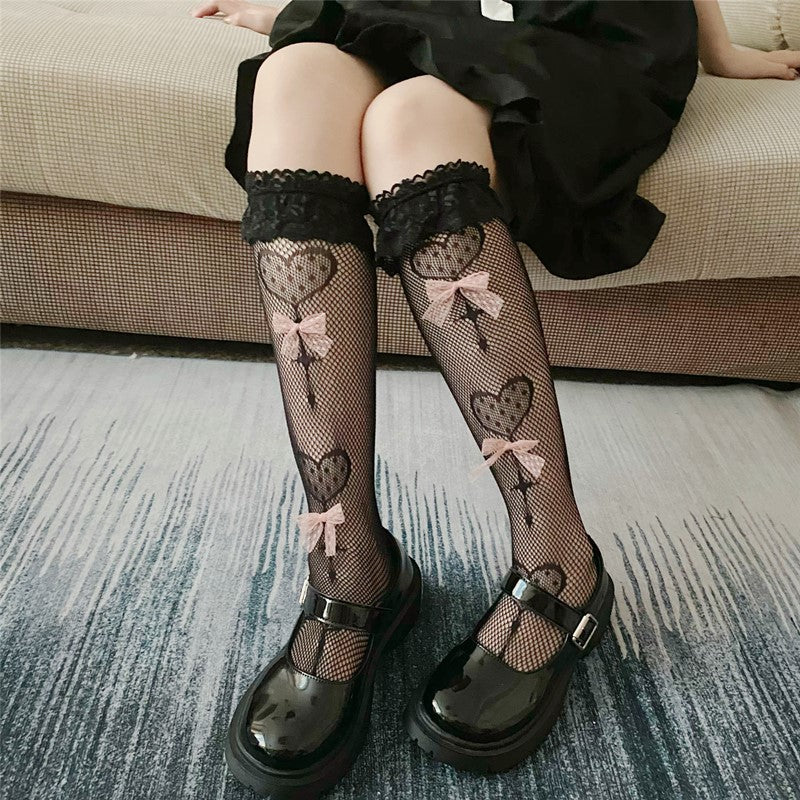 Bowknot Sweet Japanese Net Stockings Calf Socks