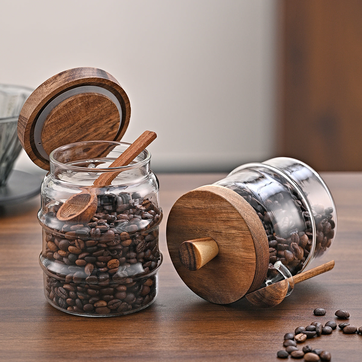 Glass storage jar with spoon – airtight seal fresh content protection