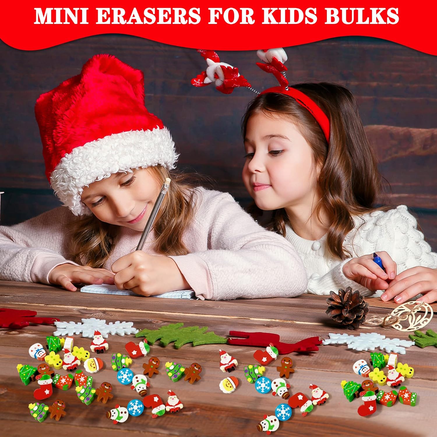 Christmas mini erasers bulk for kids – stocking stuffer gift filling