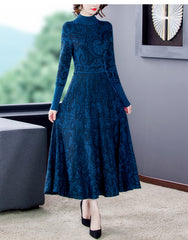 Dress Half High Neck Middle Length Skirt Slim A-line