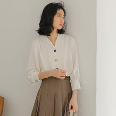 Real Shot Design Sense Niche Chiffon Shirt For Women Spring And Summer New Three-quarter Sleeve Temperament Slimming Shirt