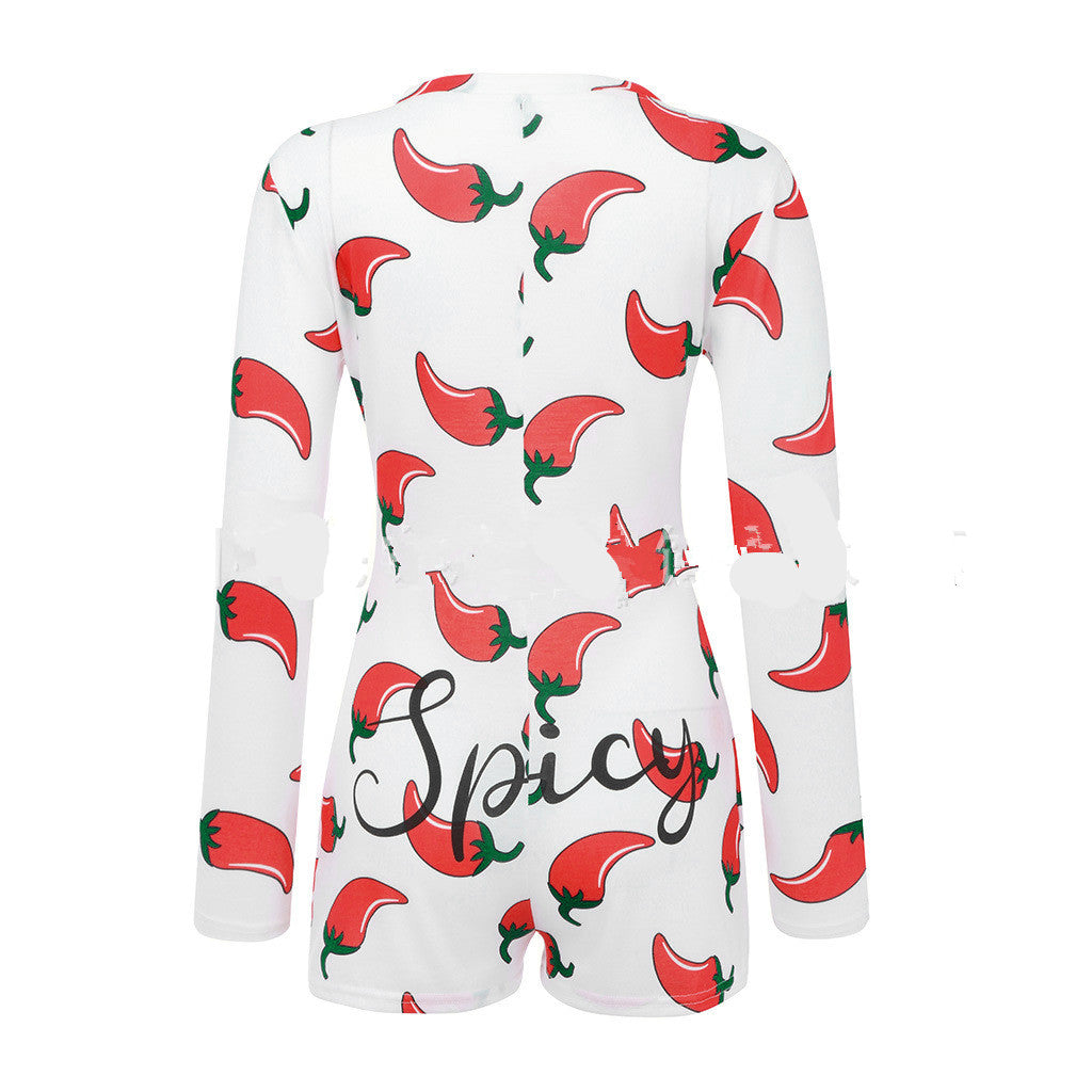 Chili print sexy jumpsuit