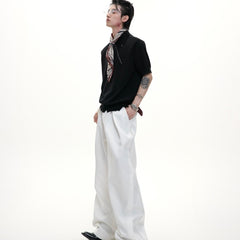Ice-feeling Slim-fit Knitted Polo Shirt Oblique Zipper