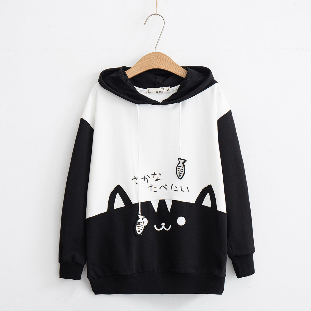 Japanese Mori female cartoon cat print hooded sweater long sleeve hoodie jacket women