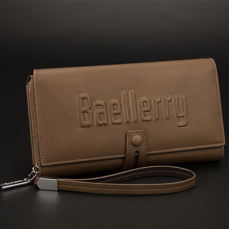 Large capacity wallet handbag for men – slim elongated handbag side view
