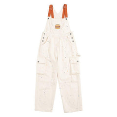 Fashion Brand Embroidery Splash-ink Khaki Denim Suspender Pants For Women