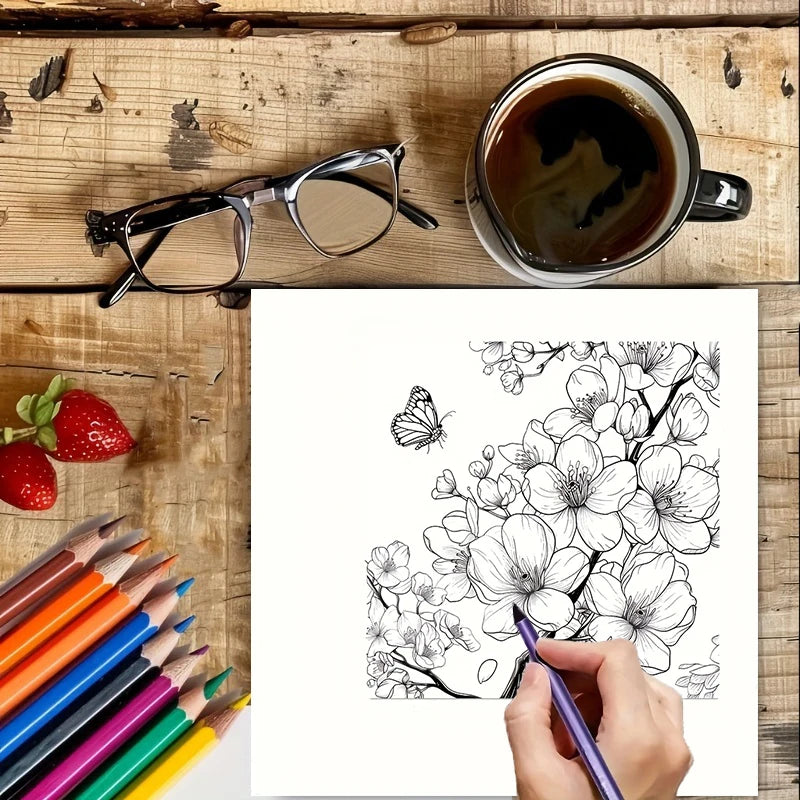 Adult coloring book for stress relief – intricate flower design detail