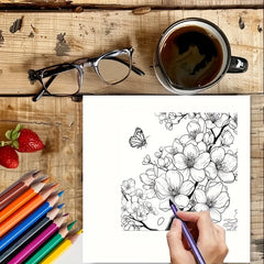 Adult coloring book for stress relief – intricate flower design detail