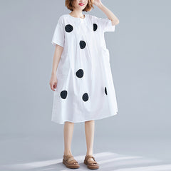Summer New Large Size Women's Clothing Korean Style Polka Dot Print Loose Slimming Midi Dress