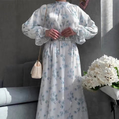 Elegant Stylish Temperament Long Sleeves Long Skirt Floral Dress
