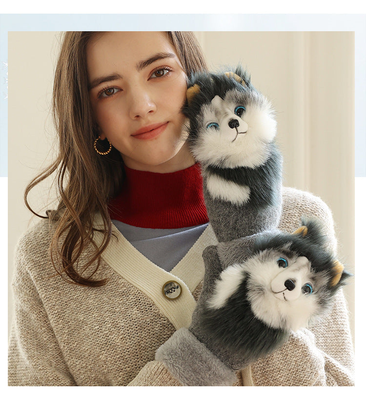 Winter Women's Plush Cartoon Animal Gloves