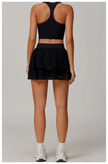Lace Nude Feel Yoga Skirts Mesh Breathable Exercise Skirt