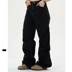 High Waist American Retro Loose Black Jeans For Women