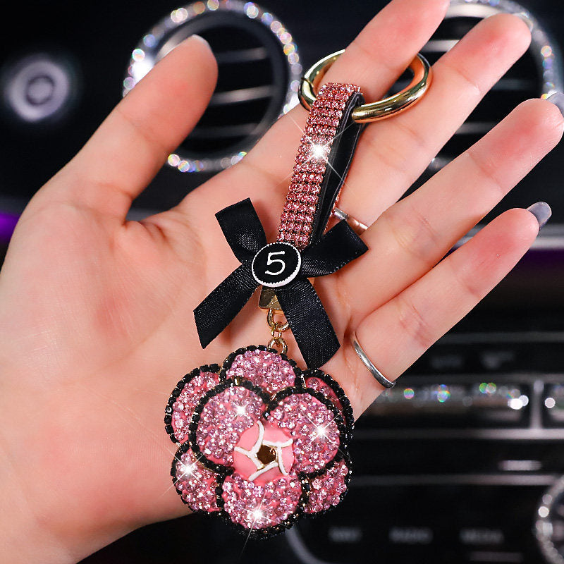 Camellia Diamond Pendant For Car Key Chain