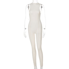 Pure Color Slim Sleeveless Sports Fitness Jumpsuit