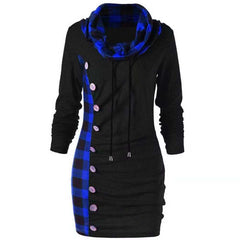Check button high collar sweater