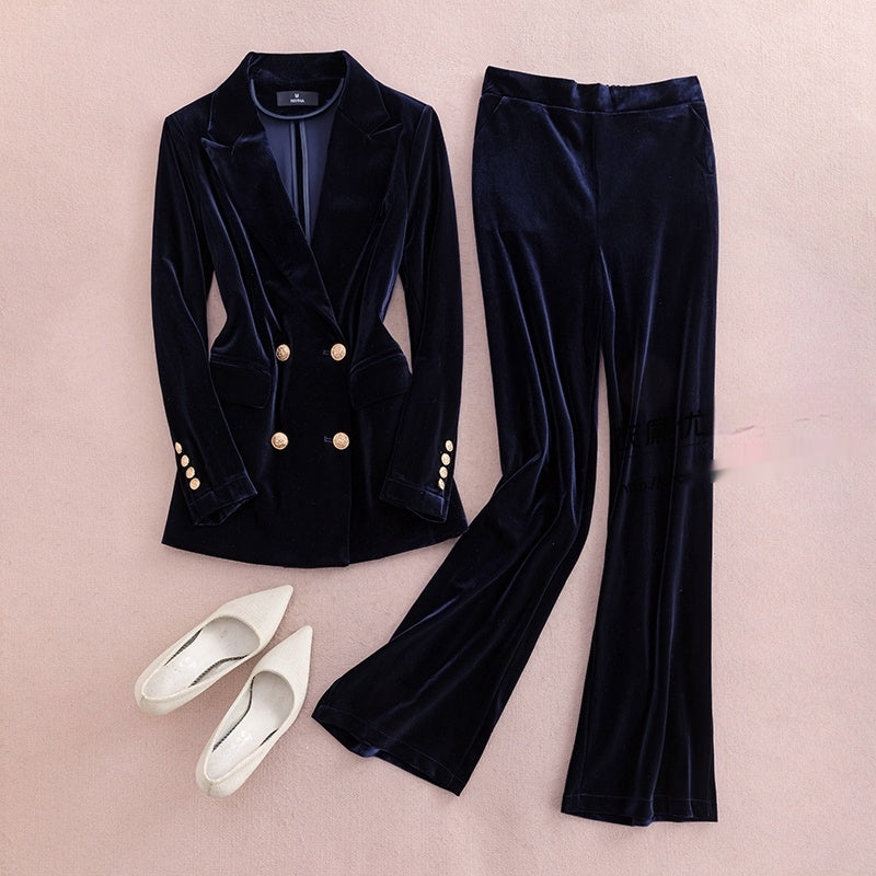 Velvet Outer Coat Plus Size Slim Fit Two-piece Suit