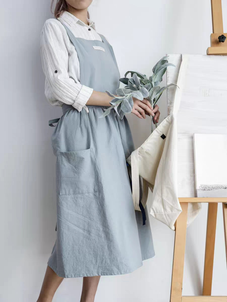 Cotton kitchen apron for home cooking – oat light grey blue pink green dark grey