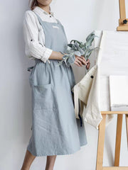 Cotton kitchen apron for home cooking – oat light grey blue pink green dark grey
