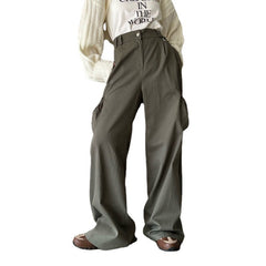 Retro Solid Color Elastic Casual Wide Leg Pants For Women