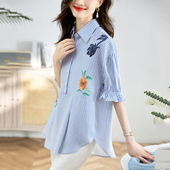 Real Shot Design Loose And Comfortable Striped Shirt