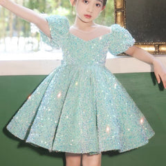 Bubble Sleeve Princess Dress Sequined Western Style Baby Girl Birthday Party Girl Costume