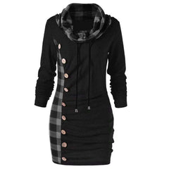 Check button high collar sweater