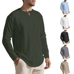 Long Sleeve New Solid Color Linen Design European And American Men's Casual