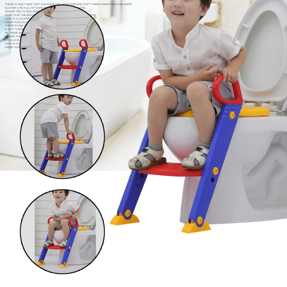 Baby potty training toilet seat ladder – folding space-saving storage design